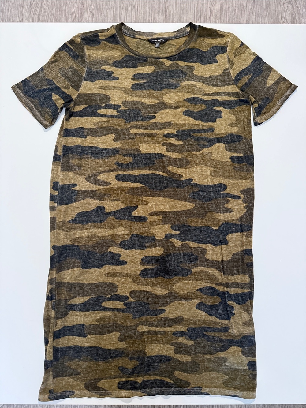 Lucky Brand Olive and Black Camo Midi Tee Dress Sz M